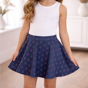 Navy Blue Fit and Flare Elastic Waist Skirt